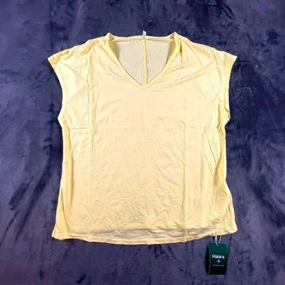 Halara Womens V Neck Short Sleeve Casual T-Shirt Tender Yellow Size L NWT